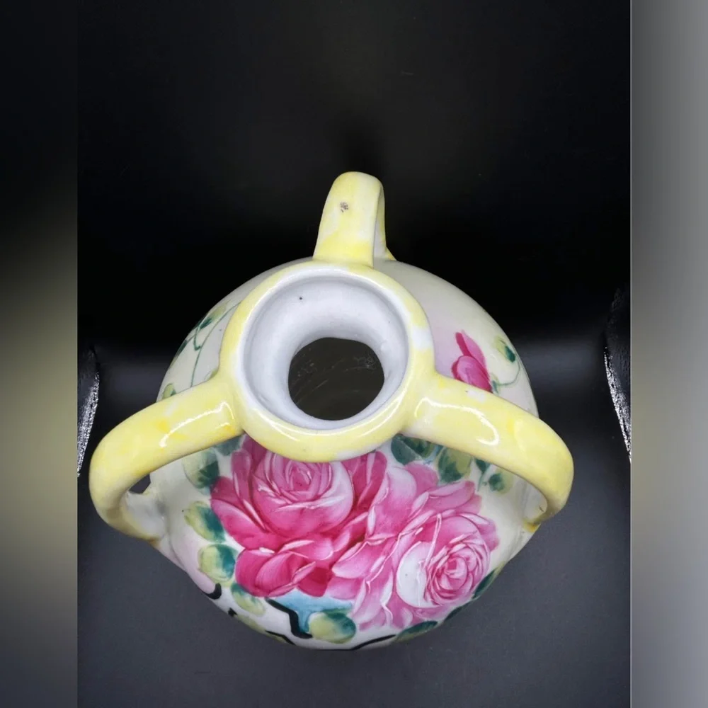 Vintage Trademarked Hand Painted Floral Ceramic Three Handled Vase, Cottagecore - Picture 8 of 9
